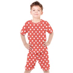 Indian Red Polka Dots Kids  Tee And Shorts Set by GardenOfOphir