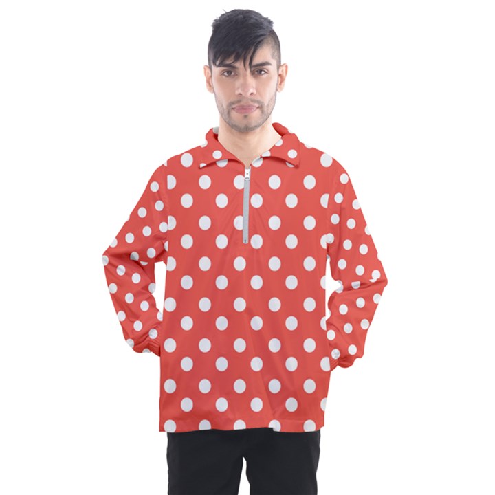 Indian Red Polka Dots Men s Half Zip Pullover