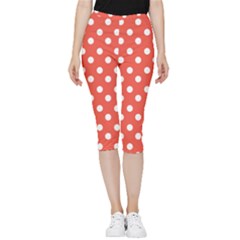 Indian Red Polka Dots Inside Out Lightweight Velour Capri Leggings  by GardenOfOphir