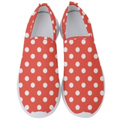 Indian Red Polka Dots Men s Slip On Sneakers by GardenOfOphir