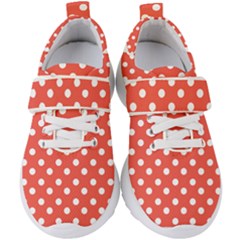 Indian Red Polka Dots Kids  Velcro Strap Shoes by GardenOfOphir