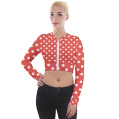 Indian Red Polka Dots Long Sleeve Cropped Velvet Jacket by GardenOfOphir