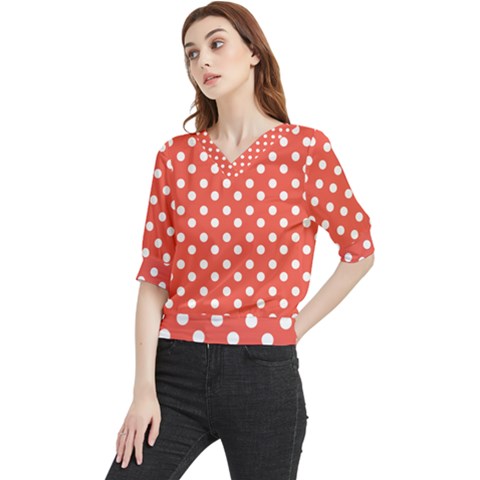 Indian Red Polka Dots Quarter Sleeve Blouse by GardenOfOphir