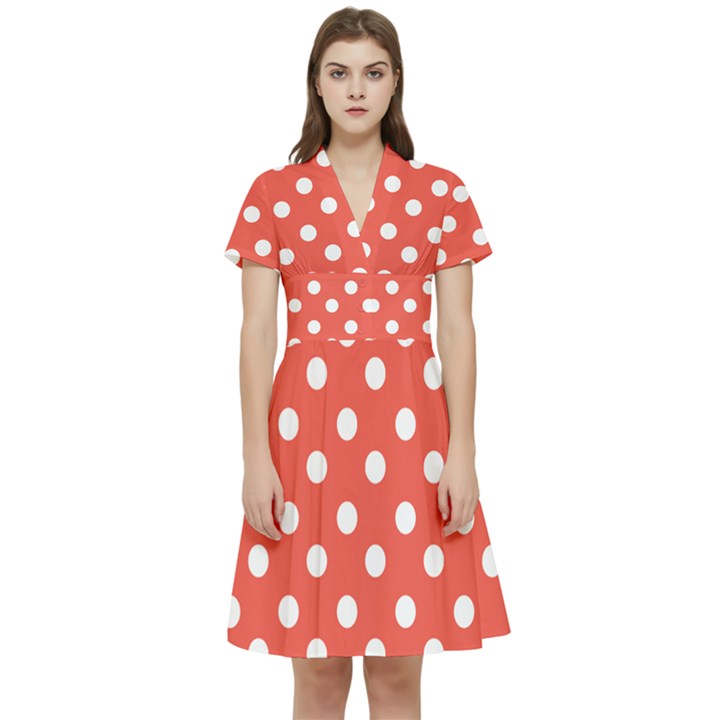 Indian Red Polka Dots Short Sleeve Waist Detail Dress