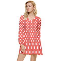 Indian Red Polka Dots Tiered Long Sleeve Mini Dress by GardenOfOphir