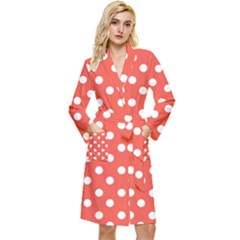 Indian Red Polka Dots Long Sleeve Velvet Robe by GardenOfOphir