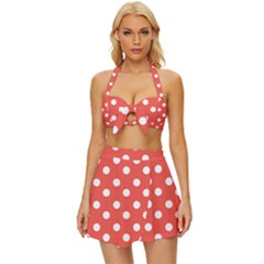 Indian Red Polka Dots Vintage Style Bikini Top And Skirt Set  by GardenOfOphir