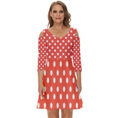 Indian Red Polka Dots Shoulder Cut Out Zip Up Dress by GardenOfOphir