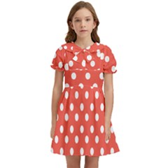 Indian Red Polka Dots Kids  Bow Tie Puff Sleeve Dress by GardenOfOphir