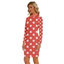 Indian Red Polka Dots Long Sleeve Shirt Collar Bodycon Dress View2