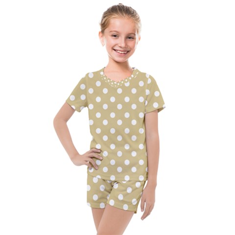 Mint Polka And White Polka Dots Kids  Mesh Tee And Shorts Set by GardenOfOphir