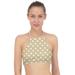 Mint Polka And White Polka Dots Racer Front Bikini Top by GardenOfOphir