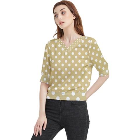 Mint Polka And White Polka Dots Quarter Sleeve Blouse by GardenOfOphir