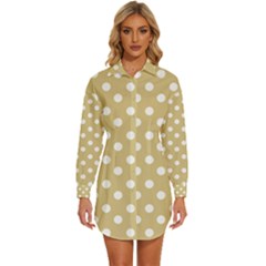 Mint Polka And White Polka Dots Womens Long Sleeve Shirt Dress