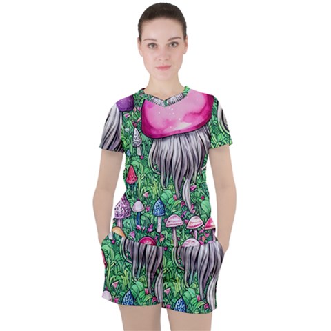 Liberty Cap Magic Mushroom Women s Tee And Shorts Set by GardenOfOphir