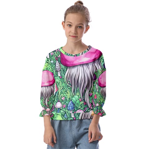 Liberty Cap Magic Mushroom Kids  Cuff Sleeve Top by GardenOfOphir