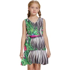 Liberty Cap Magic Mushroom Kids  Sleeveless Tiered Mini Dress by GardenOfOphir