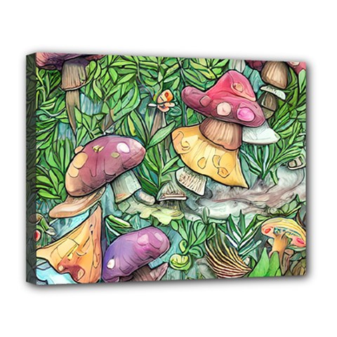 Sacred Mushroom Charm Canvas 14  X 11  (stretched) by GardenOfOphir