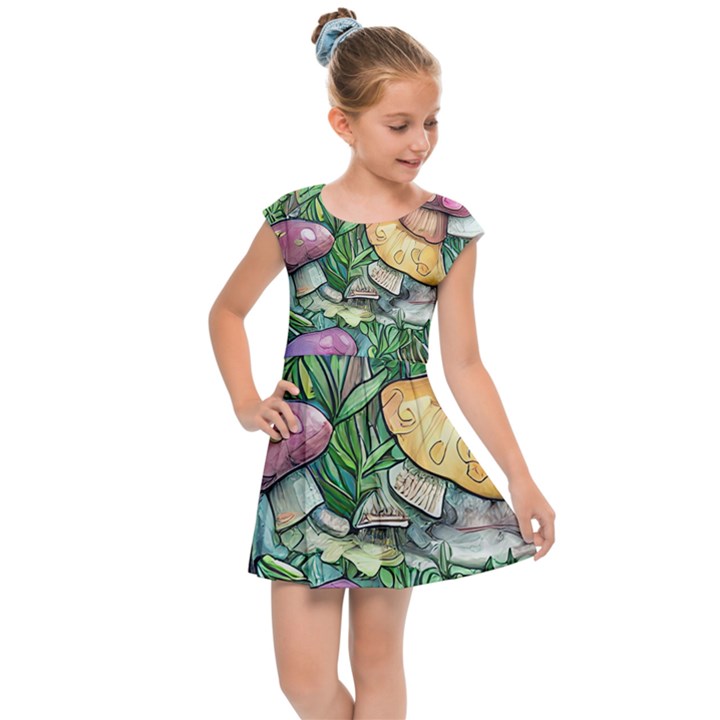 Sacred Mushroom Charm Kids  Cap Sleeve Dress