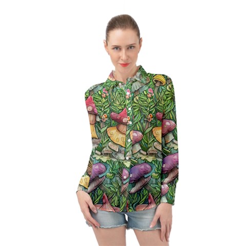 Sacred Mushroom Charm Long Sleeve Chiffon Shirt by GardenOfOphir