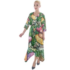 Sacred Mushroom Charm Quarter Sleeve Wrap Front Maxi Dress by GardenOfOphir