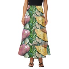 Sacred Mushroom Charm Tiered Ruffle Maxi Skirt