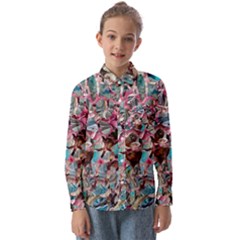 Aqua Blend Kids  Long Sleeve Shirt by kaleidomarblingart