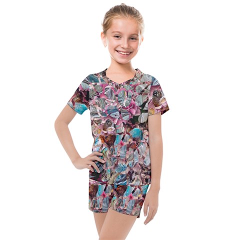 Aqua Blend Kids  Mesh Tee And Shorts Set by kaleidomarblingart