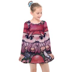 Shroom Glamour Kids  Long Sleeve Dress by GardenOfOphir