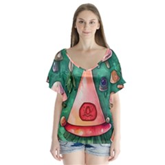 Magic Mushroom Wizardry V-neck Flutter Sleeve Top by GardenOfOphir