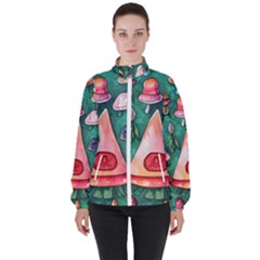 Magic Mushroom Wizardry Women s High Neck Windbreaker by GardenOfOphir