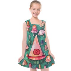 Magic Mushroom Wizardry Kids  Cross Back Dress by GardenOfOphir