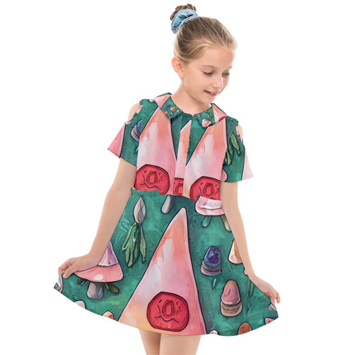 Magic Mushroom Wizardry Kids  Short Sleeve Shirt Dress