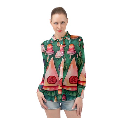 Magic Mushroom Wizardry Long Sleeve Chiffon Shirt by GardenOfOphir