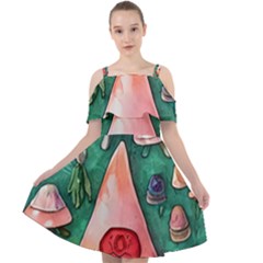 Magic Mushroom Wizardry Cut Out Shoulders Chiffon Dress by GardenOfOphir