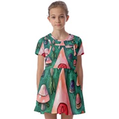 Magic Mushroom Wizardry Kids  Short Sleeve Pinafore Style Dress by GardenOfOphir