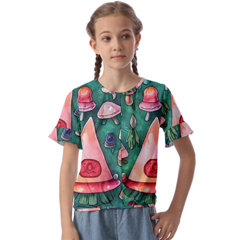 Magic Mushroom Wizardry Kids  Cuff Sleeve Scrunch Bottom Tee by GardenOfOphir