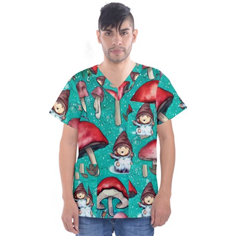 Magic Mushroom Men s V-neck Scrub Top by GardenOfOphir