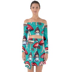 Magic Mushroom Off Shoulder Top With Skirt Set by GardenOfOphir