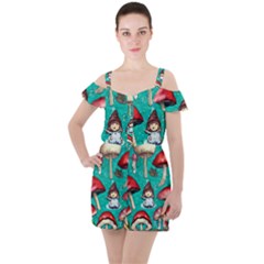 Magic Mushroom Ruffle Cut Out Chiffon Playsuit by GardenOfOphir