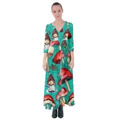 Magic Mushroom Button Up Maxi Dress by GardenOfOphir