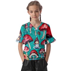 Magic Mushroom Kids  V-neck Horn Sleeve Blouse by GardenOfOphir