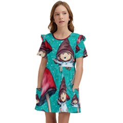 Magic Mushroom Kids  Frilly Sleeves Pocket Dress by GardenOfOphir