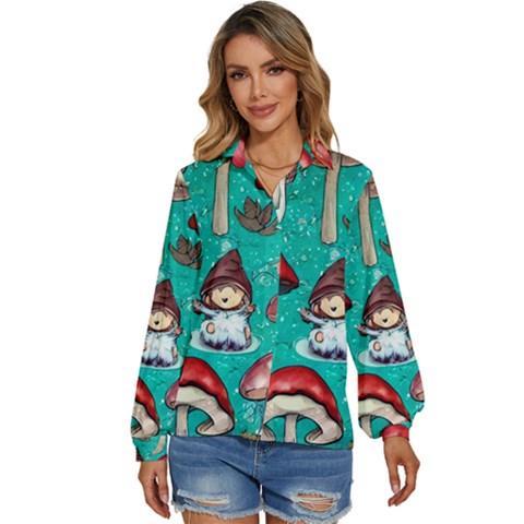 Magic Mushroom Women s Long Sleeve Button Down Shirt by GardenOfOphir