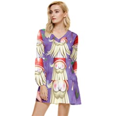 Sacred Mushroom Tiered Long Sleeve Mini Dress by GardenOfOphir