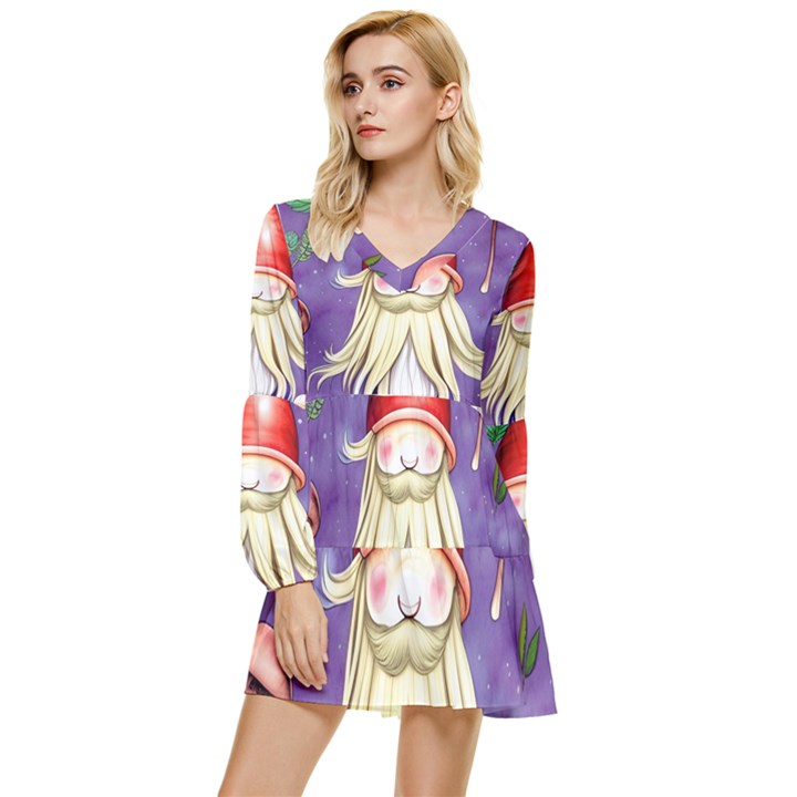 Sacred Mushroom Tiered Long Sleeve Mini Dress