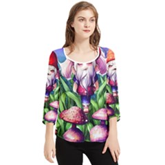 Liberty Cap Mushroom Art Chiffon Quarter Sleeve Blouse by GardenOfOphir