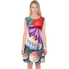 Sacred Mushroom Art Capsleeve Midi Dress by GardenOfOphir