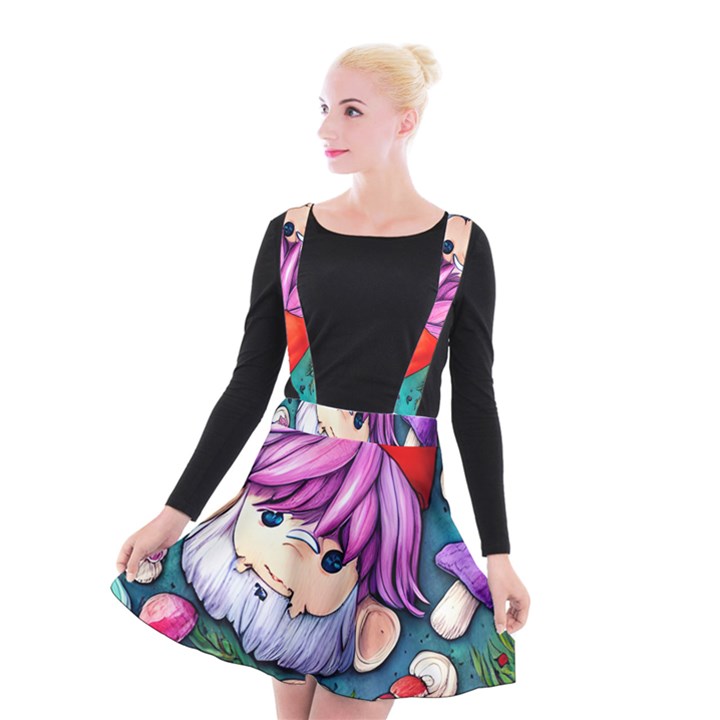 Sacred Mushroom Art Suspender Skater Skirt