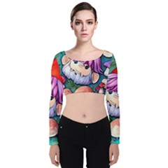 Sacred Mushroom Art Velvet Long Sleeve Crop Top by GardenOfOphir